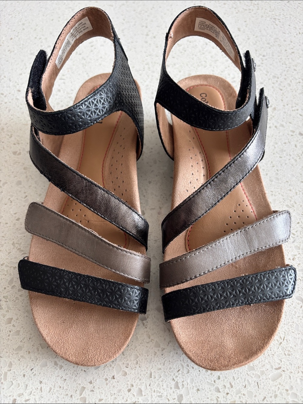 Cobb Hill by New Balance Black and Metallic Pewter Strappy Sandals